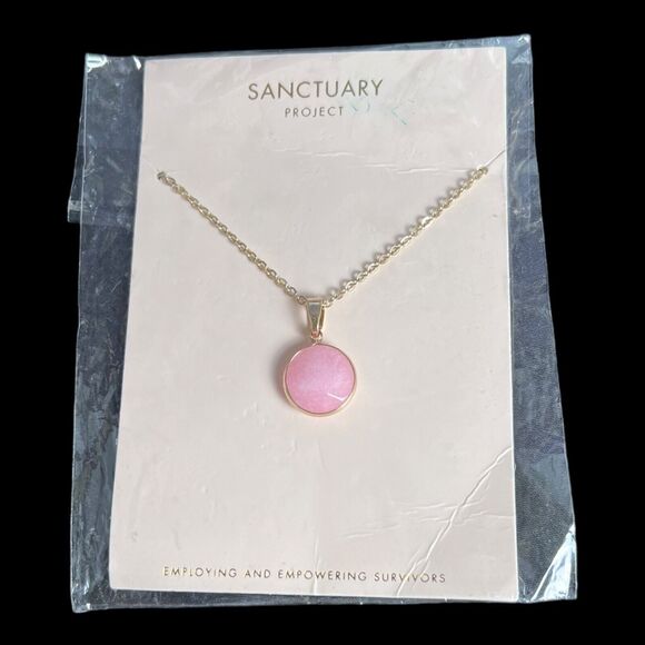 Sanctuary Project’s Round Rose Quartz Serenity Gold Tone Chain Necklace - Picture 1 of 4